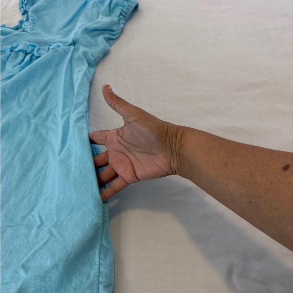 Stoney Clover LN Blue Linen Blend Puff Sleeve Ruffle Button Front Dress - 1X - Picture 8 of 8